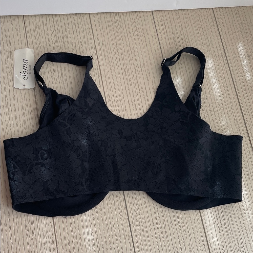 Soma Vanishing Back Black Lace Underwire Front-Closure Bra 36D - Picture 7 of 9
